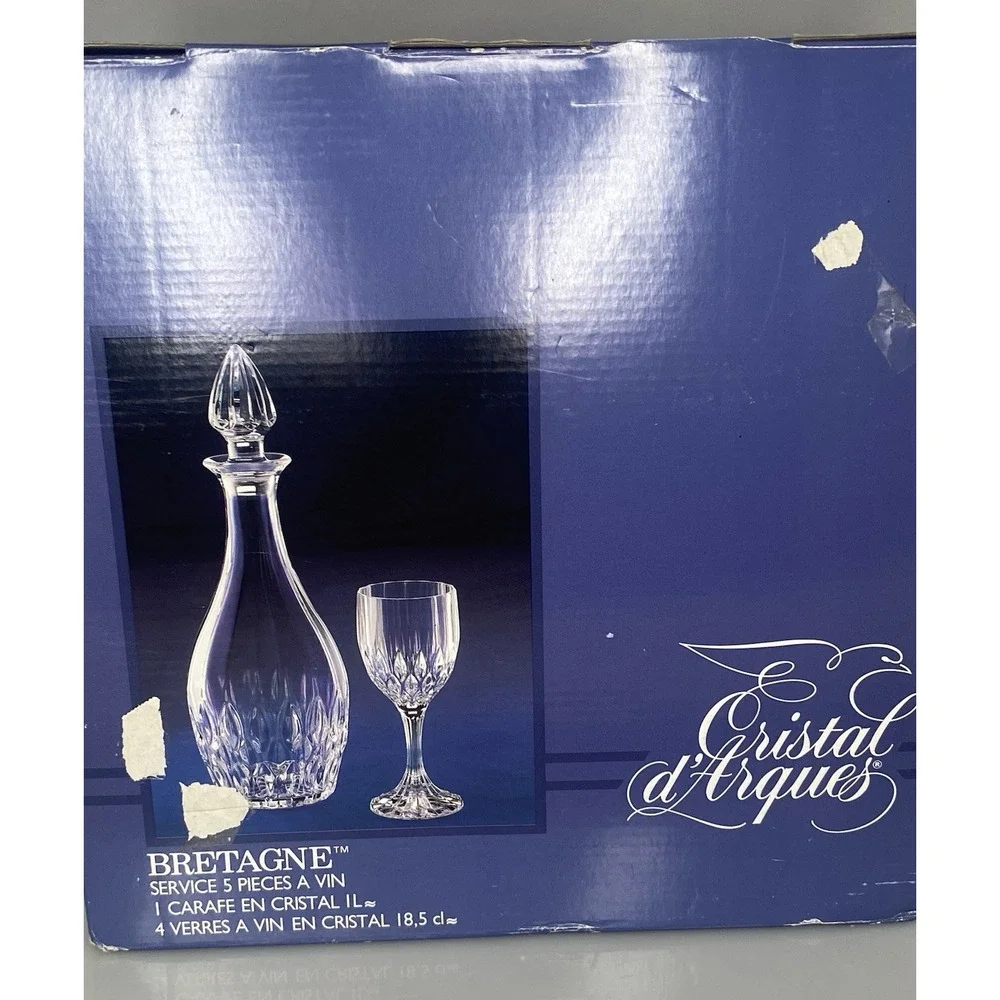 Cristal D' Arques Bretagne 5 Pc Wine Set Decanter & 4 Wine Glasses Lead Cystal